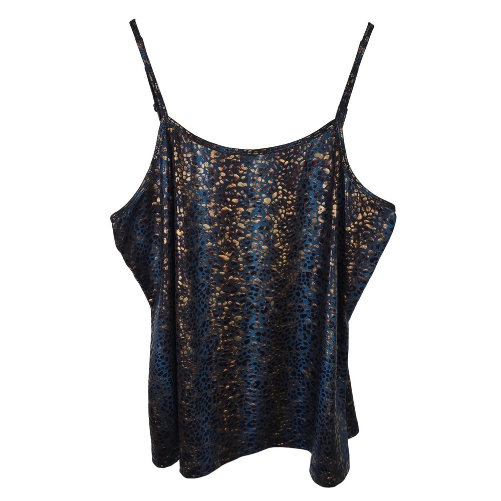 Fashion Bug Womens 0X Blue‎ Bronze Metallic Animal Print Camisole Tank Top Plus